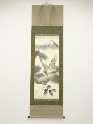 玉芳筆　富士鷹　肉筆絹本掛軸（箱付）